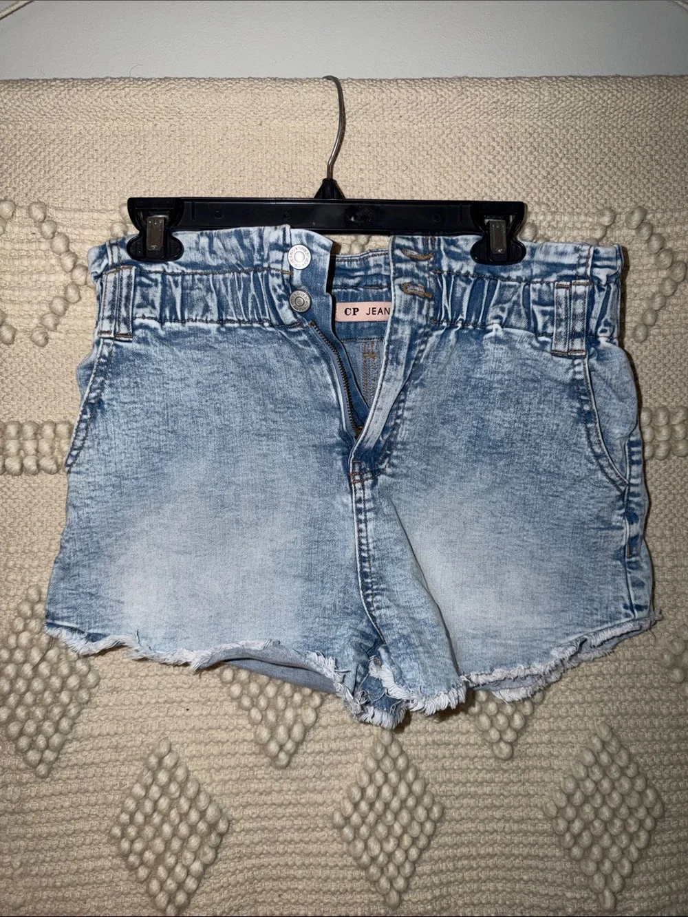 Light Blue Paperbag Waist Denim Shorts